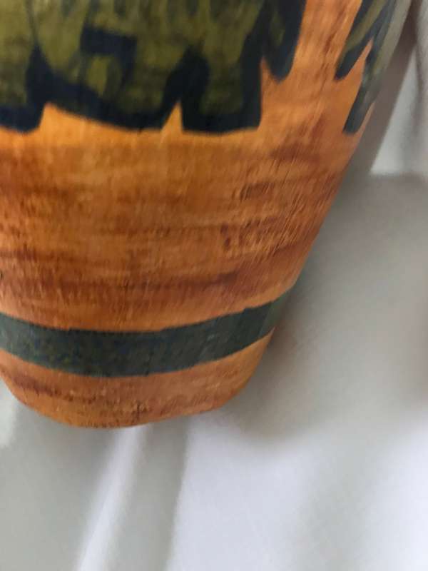 Pottery Vase orange Hand painted elephants
