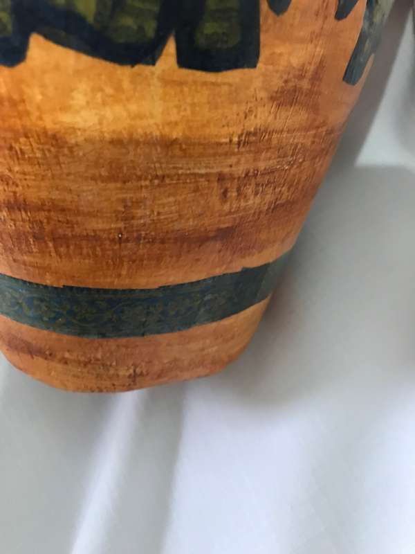 Pottery Vase orange Hand painted elephants
