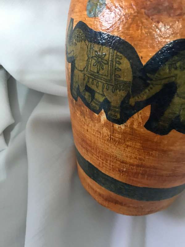 Pottery Vase orange Hand painted elephants