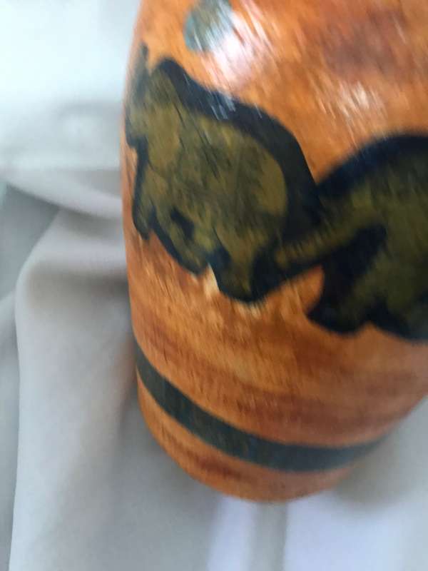 Pottery Vase orange Hand painted elephants