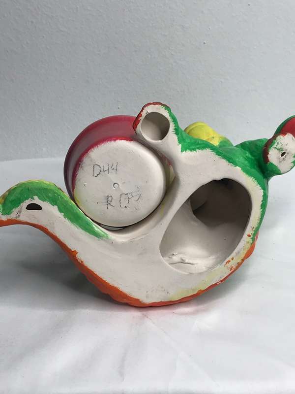 Planter Flower Pot with Dragon Statue Attached Pottery Hand made and Painted Lovely gift