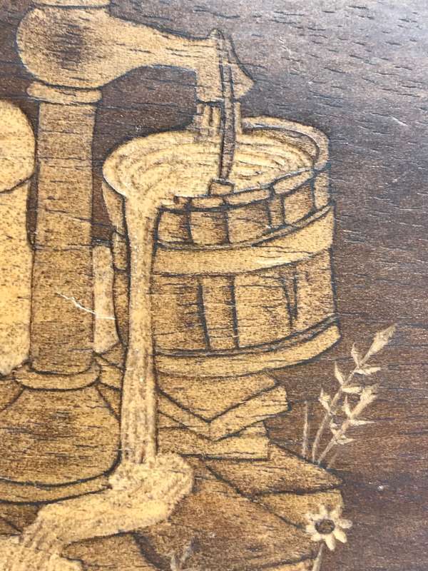 Wood Art Picture of Girl Drawing Water Etched and Carved Unique and Rare signed at back