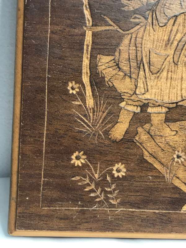 Wood Art Picture of Girl Drawing Water Etched and Carved Unique and Rare signed at back