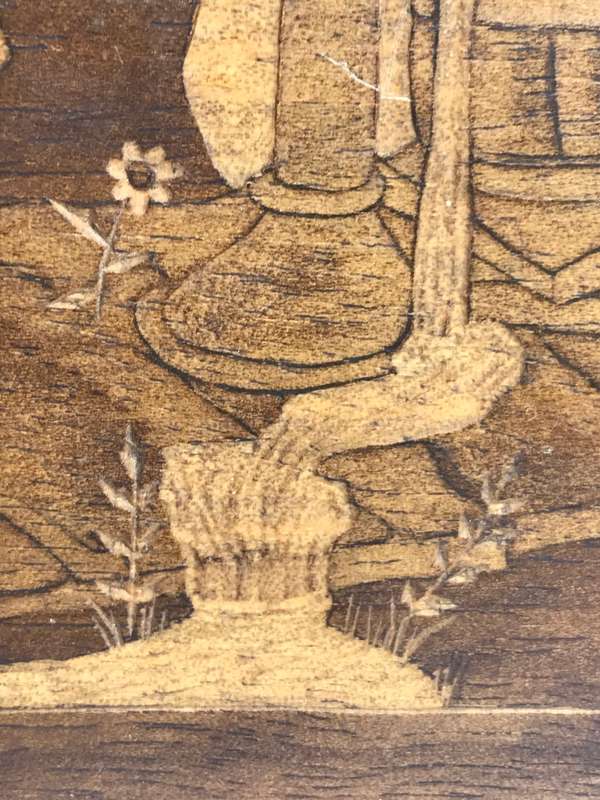 Wood Art Picture of Girl Drawing Water Etched and Carved Unique and Rare signed at back