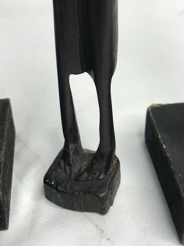 Wood Art Statues Hand Carved two African men and one African woman Two with Beads 20-23cm
