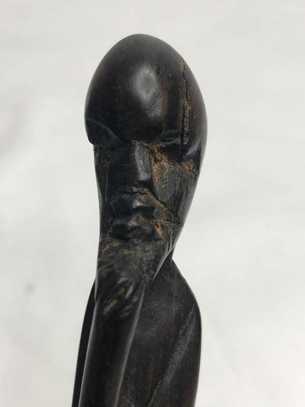 Wood Art Statues Hand Carved two African men and one African woman Two with Beads 20-23cm