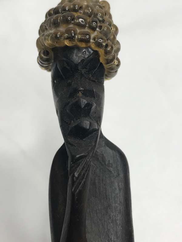 Wood Art Statues Hand Carved two African men and one African woman Two with Beads 20-23cm