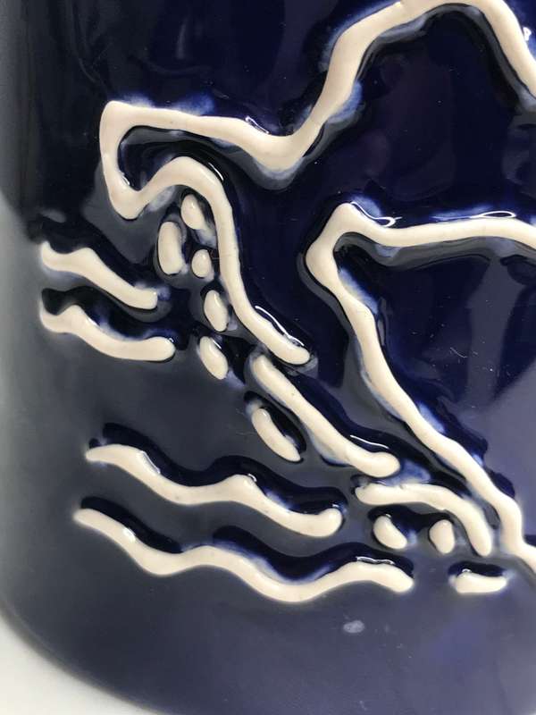 Art Collectable Cup Ceramic Croatia Hrvatska Blue Unusual Design Raised Print Souvenir IMPORT