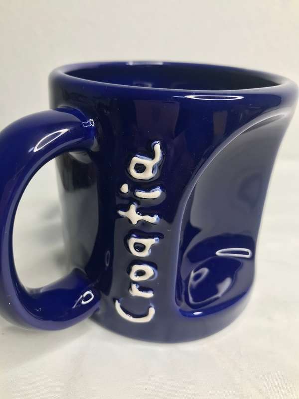 Art Collectable Cup Ceramic Croatia Hrvatska Blue Unusual Design Raised Print Souvenir IMPORT