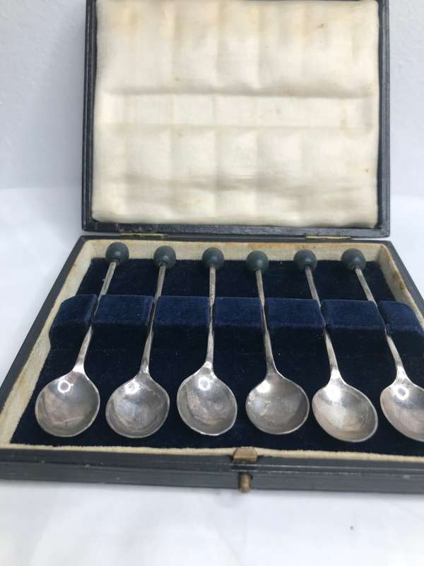 Antique Cased Coffee Bean Spoons with markings as per picture
