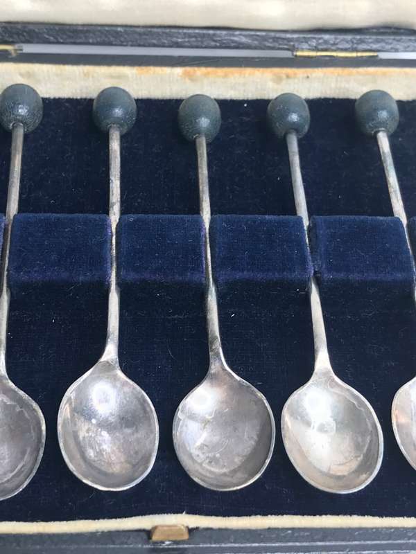 Antique Cased Coffee Bean Spoons with markings as per picture