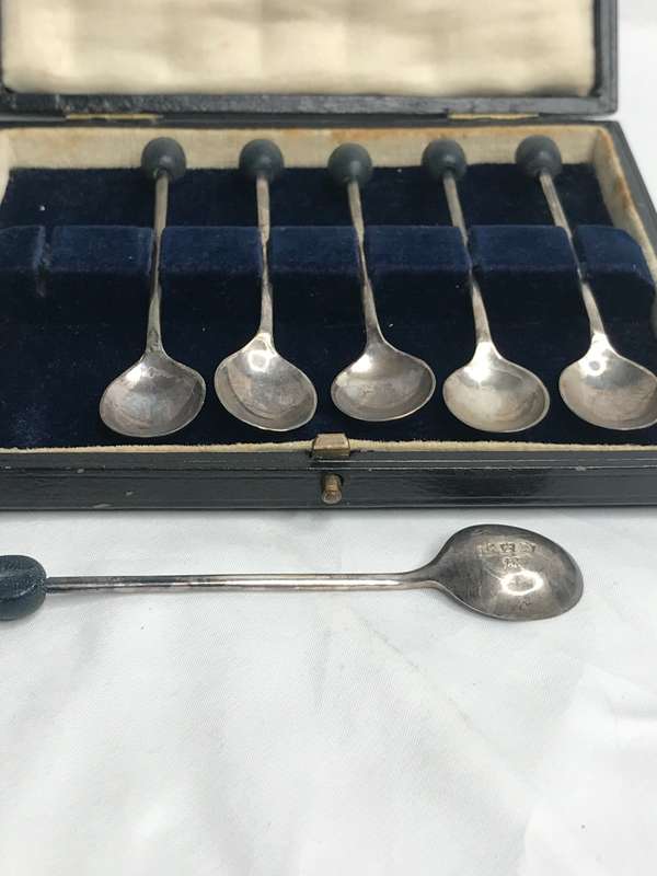 Antique Cased Coffee Bean Spoons with markings as per picture