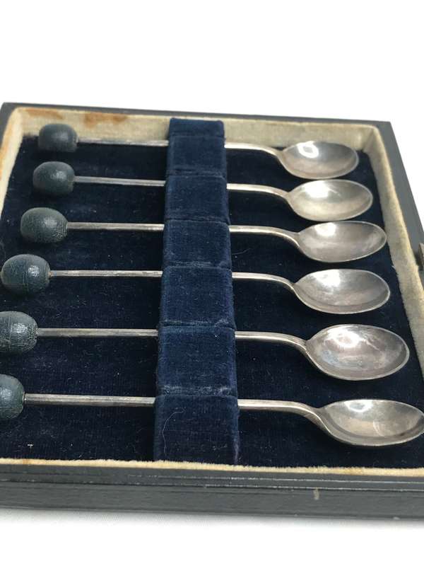 Antique Cased Coffee Bean Spoons with markings as per picture