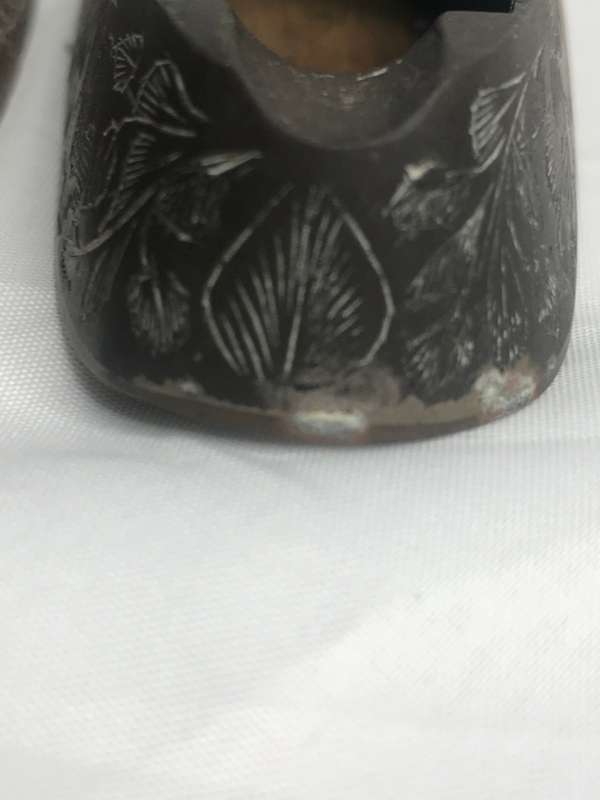 Antique Solid Brass and Copper Flower etched on Decorative Ashtray Mid Century set of 2