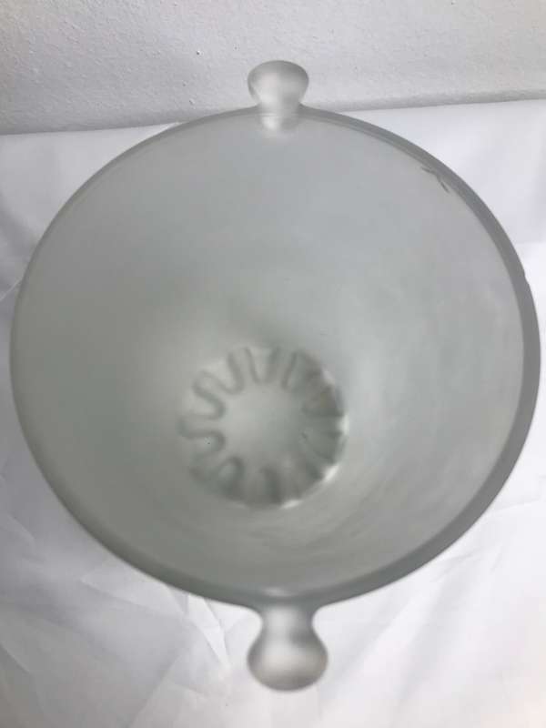 Vase Frosted Glass one small chip inside see pictures thick glass size 13cm x 12 cm(top)