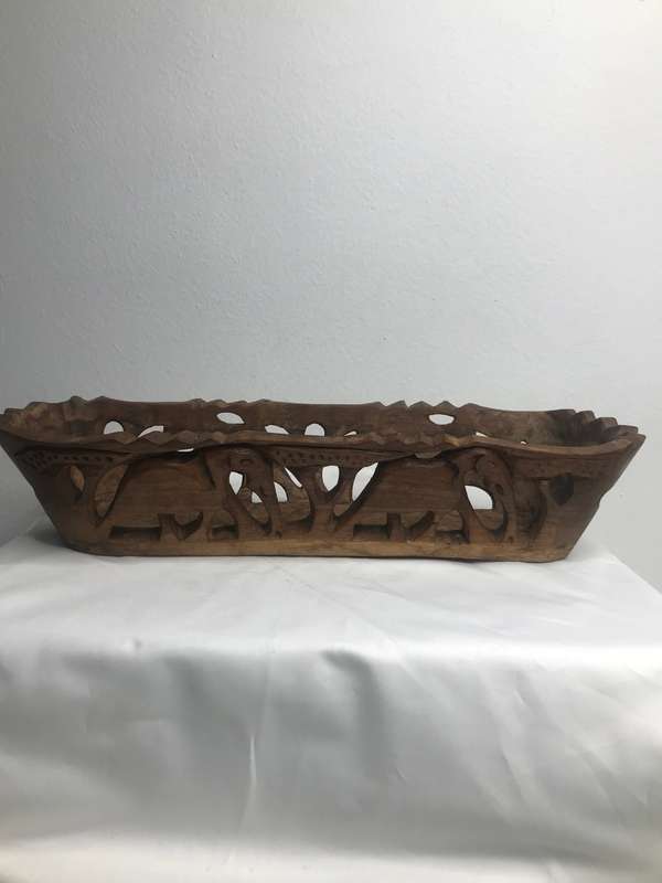 Wood Art Hand Carved wooden bowl Elephants Vintage 39cm x 11cm