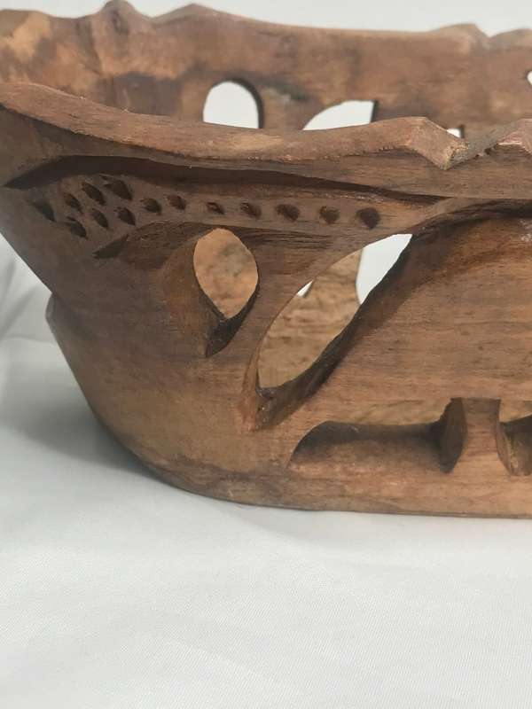 Wood Art Hand Carved wooden bowl Elephants Vintage 39cm x 11cm