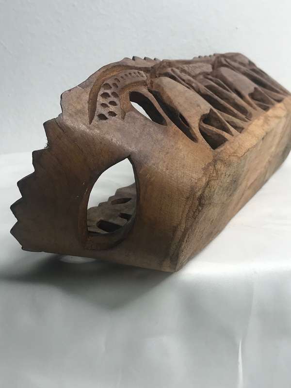 Wood Art Hand Carved wooden bowl Elephants Vintage 39cm x 11cm