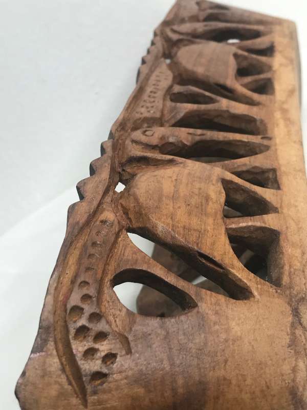 Wood Art Hand Carved wooden bowl Elephants Vintage 39cm x 11cm