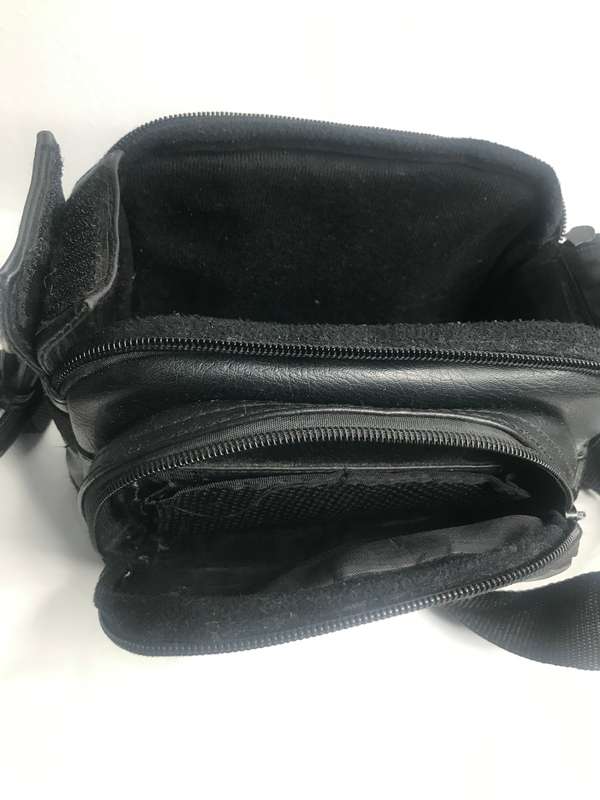 Sony Camera Bag Black Leather second hand front pocket, divider inside one zip off track