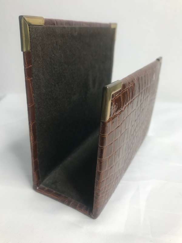 Crocodile Skin Book Letter Holder with gold plated edges Vintage Desk Decor