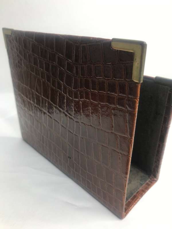 Crocodile Skin Book Letter Holder with gold plated edges Vintage Desk Decor