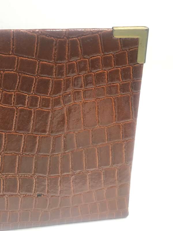 Crocodile Skin Book Letter Holder with gold plated edges Vintage Desk Decor