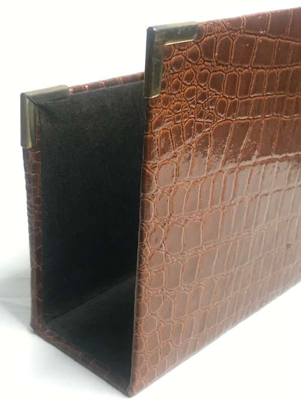 Crocodile Skin Book Letter Holder with gold plated edges Vintage Desk Decor