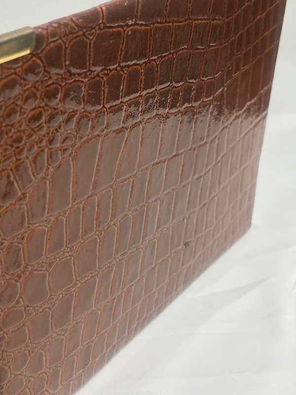 Crocodile Skin Book Letter Holder with gold plated edges Vintage Desk Decor
