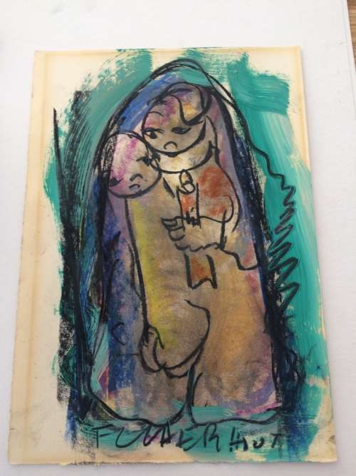 FM Claerhout painting Mother & baby with candle