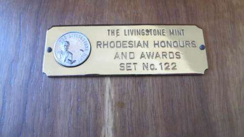 RHODESIA - LIVINGSTONE MINT SET OF 45 MINIATURE MEDALS HONOURS AND AWARDS IN WOODEN BOX # 122
