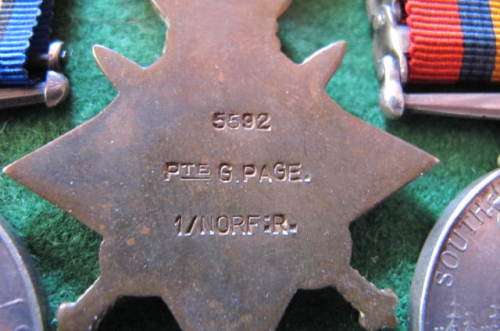BRITAIN / SOUTH AFRICA-BOER WAR-QSA MEDAL & WW1 TRIO  & FAITHFUL SERV. E -6592 PTE. G. PAGE