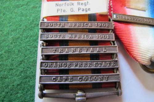 BRITAIN / SOUTH AFRICA-BOER WAR-QSA MEDAL & WW1 TRIO  & FAITHFUL SERV. E -6592 PTE. G. PAGE
