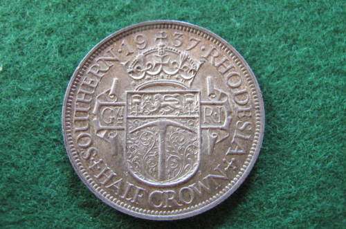SOUTHERN RHODESIA  - 1937 HALF CROWN -.925 SILVER