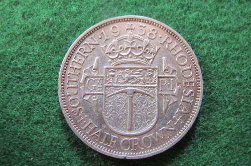 SOUTHERN RHODESIA  - 1938 HALF CROWN - .925 SILVER