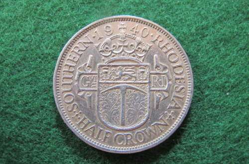 SOUTHERN RHODESIA  - 1940 HALF CROWN -.925 SILVER
