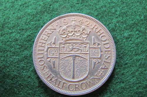 SOUTHERN RHODESIA  - 1942 HALF CROWN -.925 SILVER