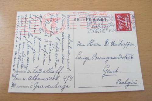 GERMANY -  WWII -  POSTCARD FROM NETHERLANDS TO BELGIUM CENSORED BY GERMANS