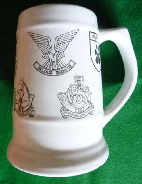 RHODESIA - BUSH WAR - BEER MUG SELOUS SCOUTS/ S.A.S./R.L.I./GREYS SCOUTS/R.A.R./RHOD. REGT./ BSAP