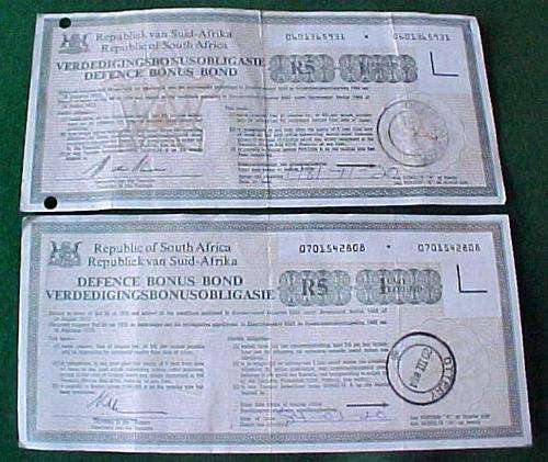 SOUTH AFRICA-1980'S DEFENCE BONUS BONDS TWO IN ALL