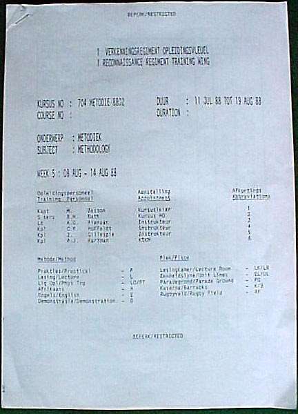 SOUTH AFRICA - SPECIAL FORCES - 1 RECCE REGIMENT TRAINING WING METHODOLOGY COURSE NOTES GENUINE