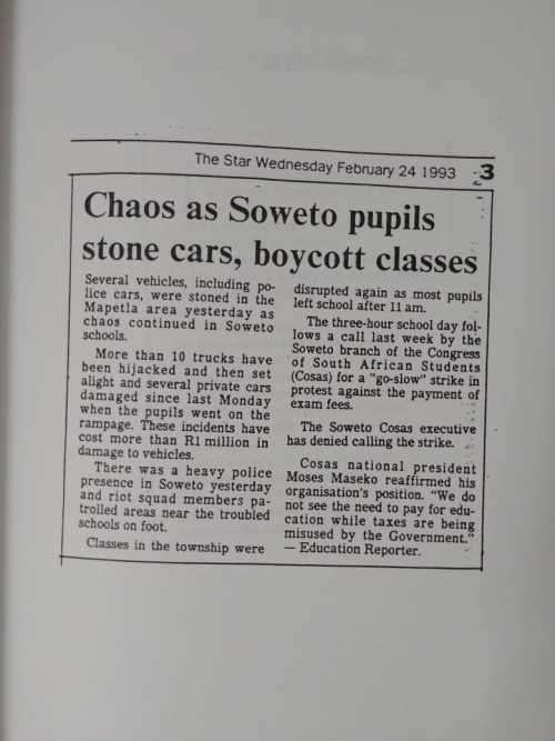 Black Schools Crisis In South Africa: A Collection Of Newspaper Articles (1989-1993)