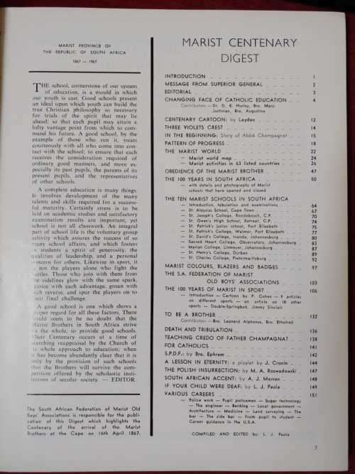 Marist Centenary Digest - 1867 South Africa 1967