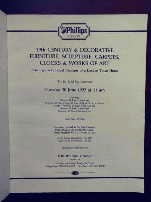 Phillips London, 1992 Catalogue - 19th Century and Decorative Furniture, Sculpture, Clocks, etc.
