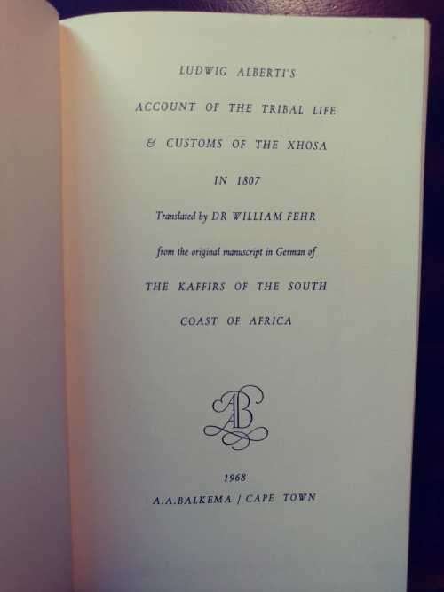 Alberti`s Account of the Xhosa in 1807
