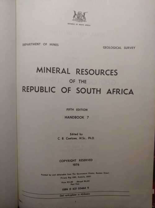 Mineral Resources of The Republic of South Africa - Department of Mines