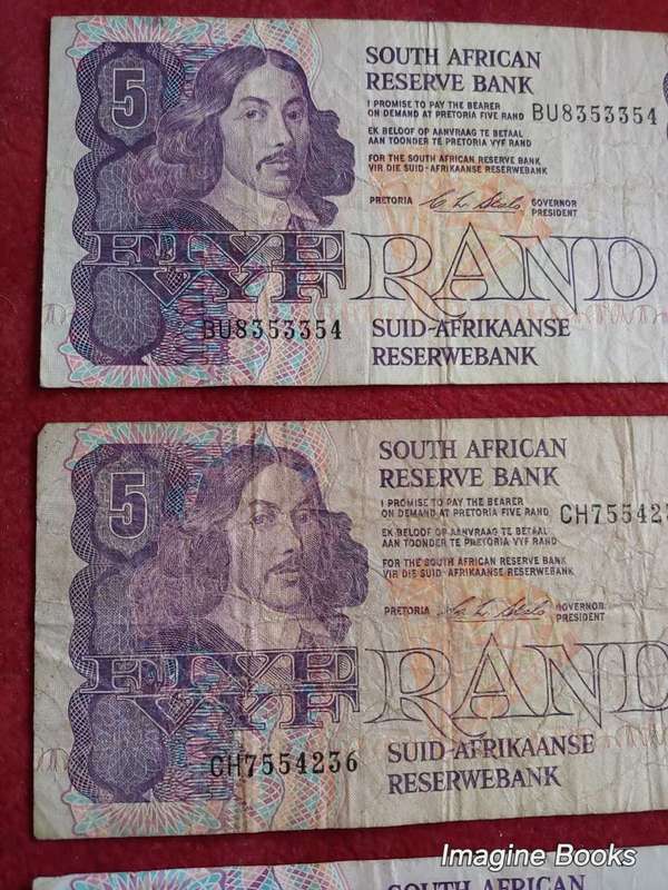 SA old Five Rand banknotes x 3 - C. L. Stals