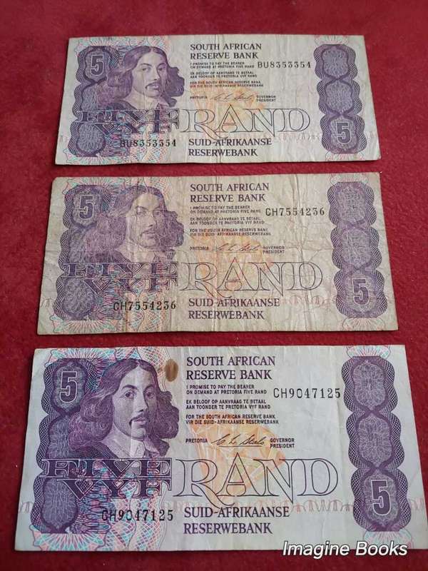 SA old Five Rand banknotes x 3 - C. L. Stals