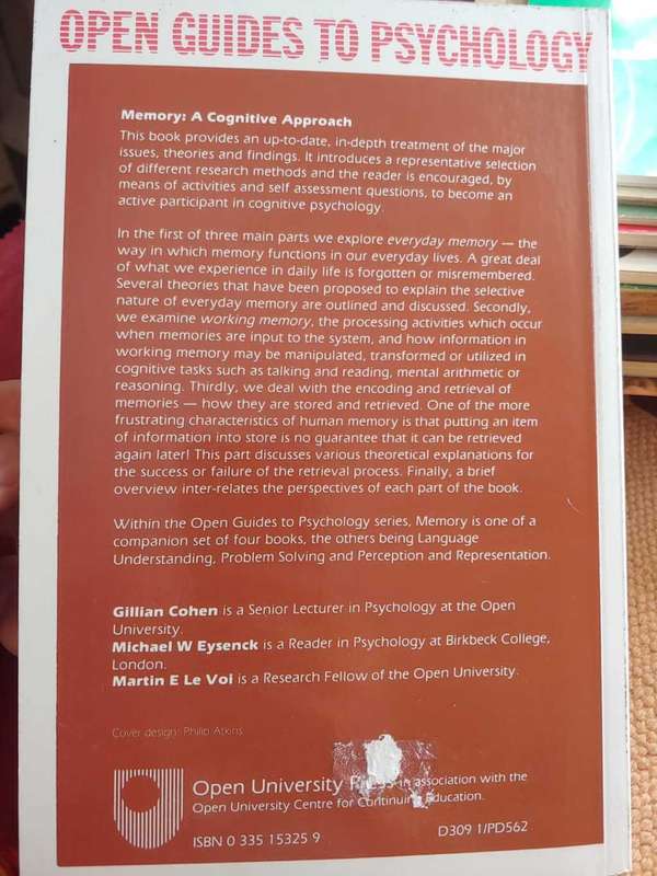 Memory - A Cogntive Approach - Open Guides to Psychology