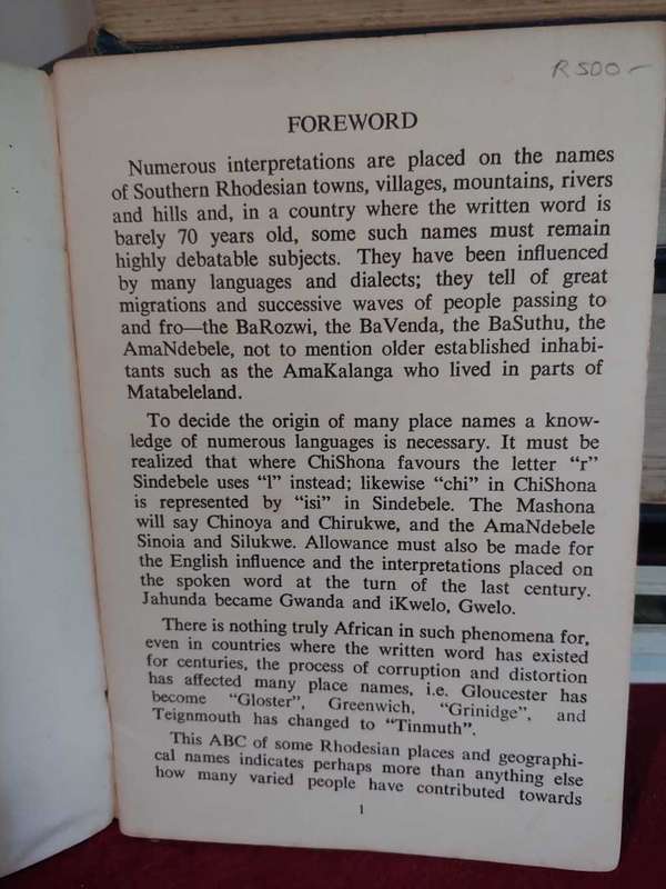 Lore And Legend - Southern Rhodesia Place Names
